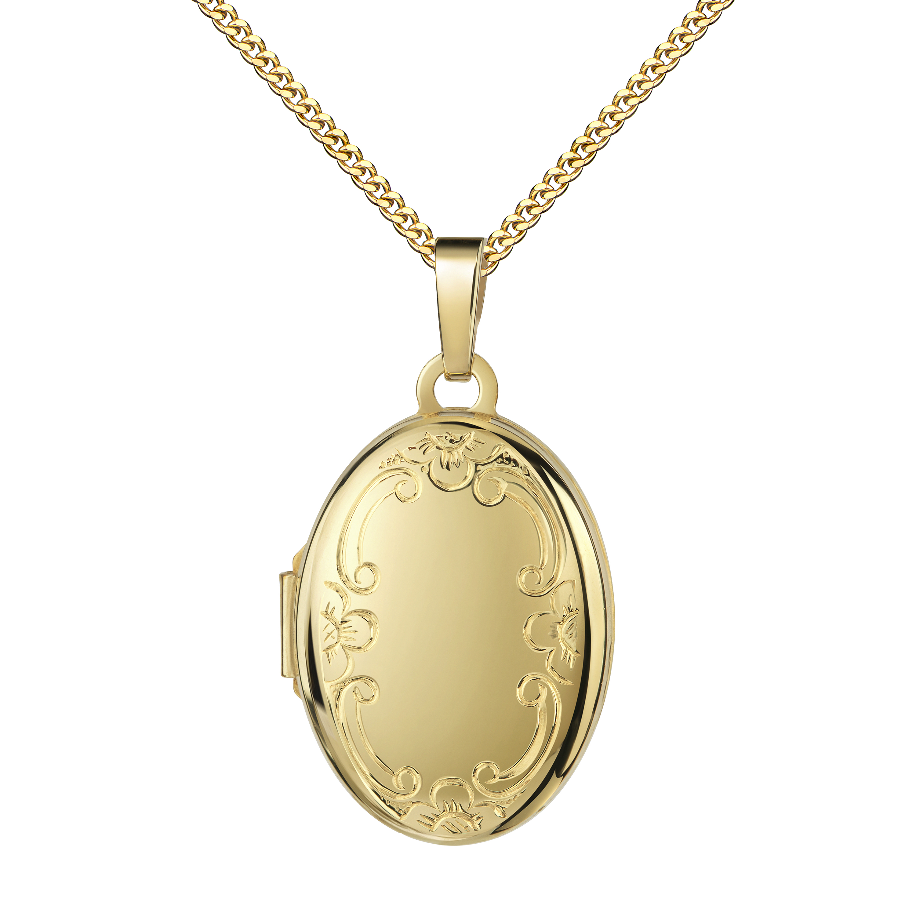 Medaillon für 2 Bilder / 18 Karat / 750 Gold Bilder Amulett oval für Damen, - Kettenlänge 45 cm.