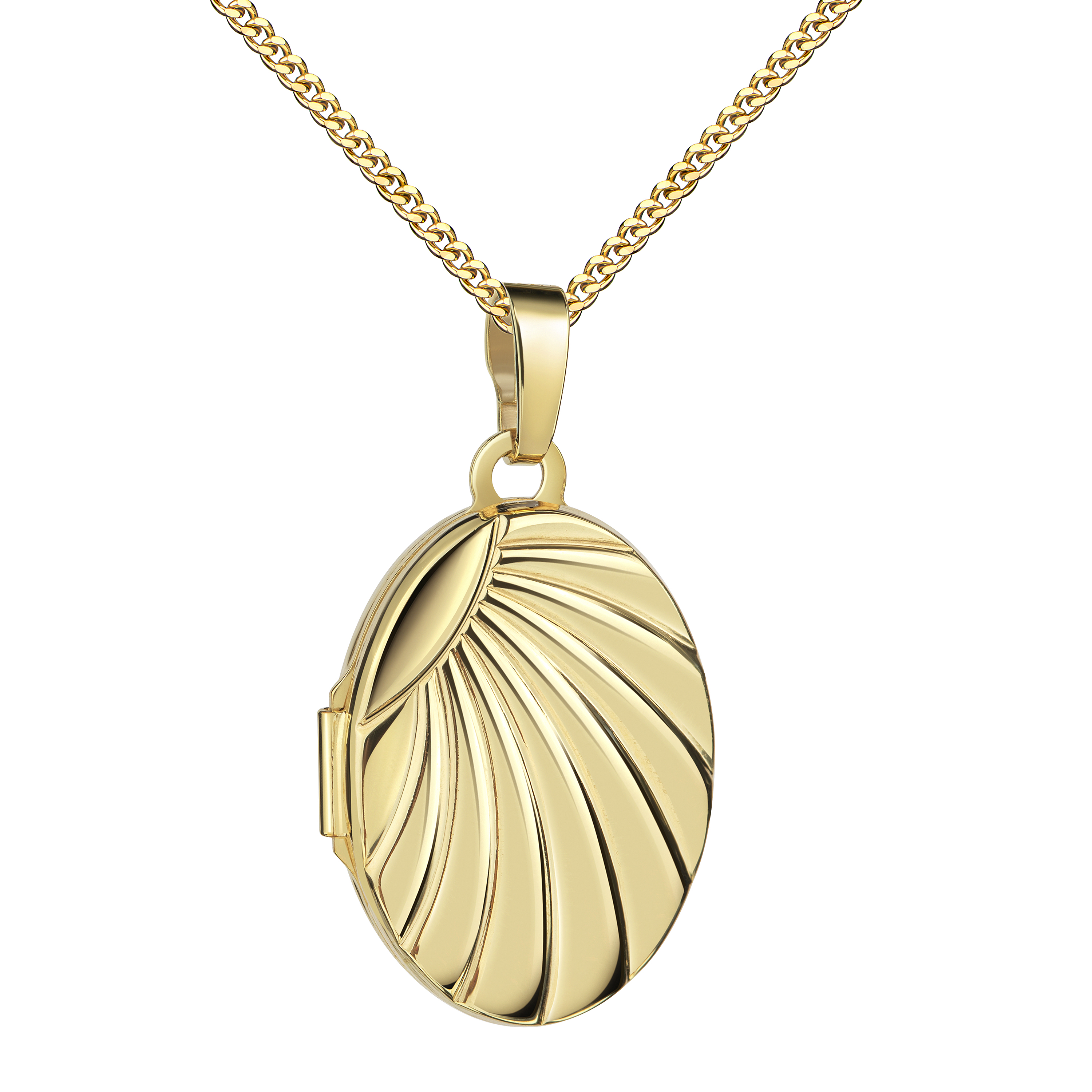 Medaillon Gold 333 / 8 Karat für 2 Bilder Amulett Anhänger oval zum Aufklappen für Damen