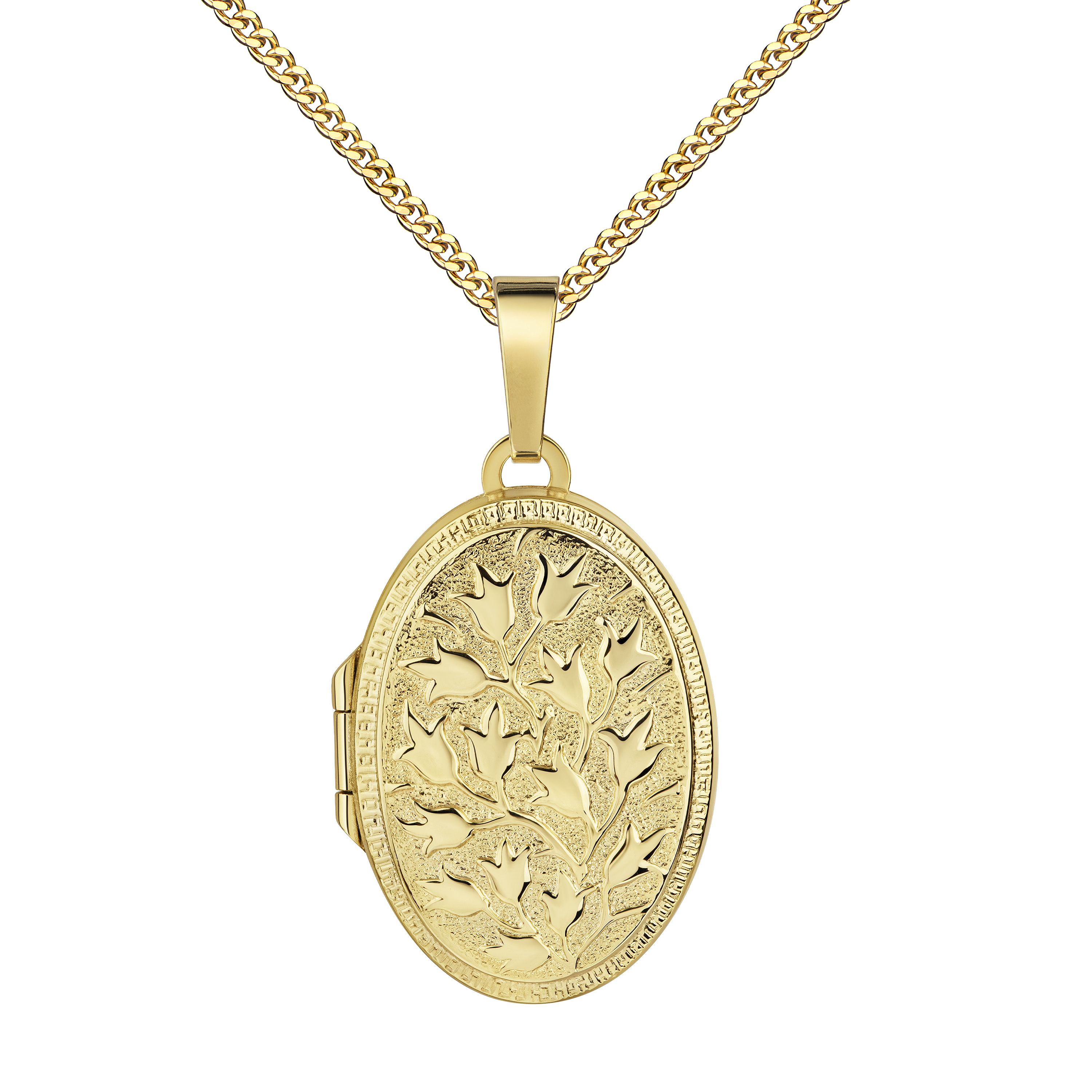Medaillon 333 Gold ovaler Amulett Anhänger für 2 Bilder mit Schmuck-Etui und Halskette