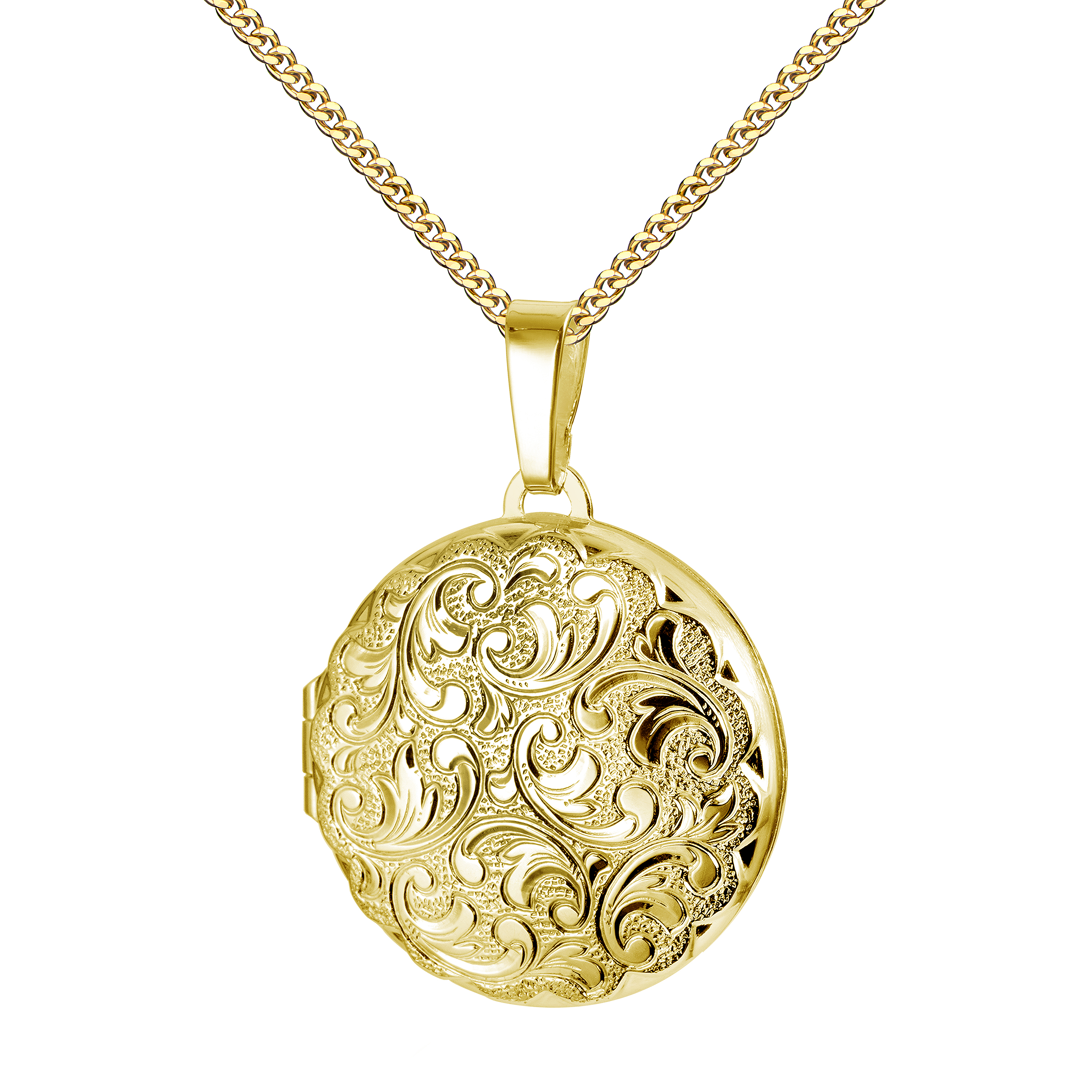 Medaillon 333 Gold runder Amulett Anhänger für 2 Bilder zum Öffnen mit Schmuck-Etui + Halskette