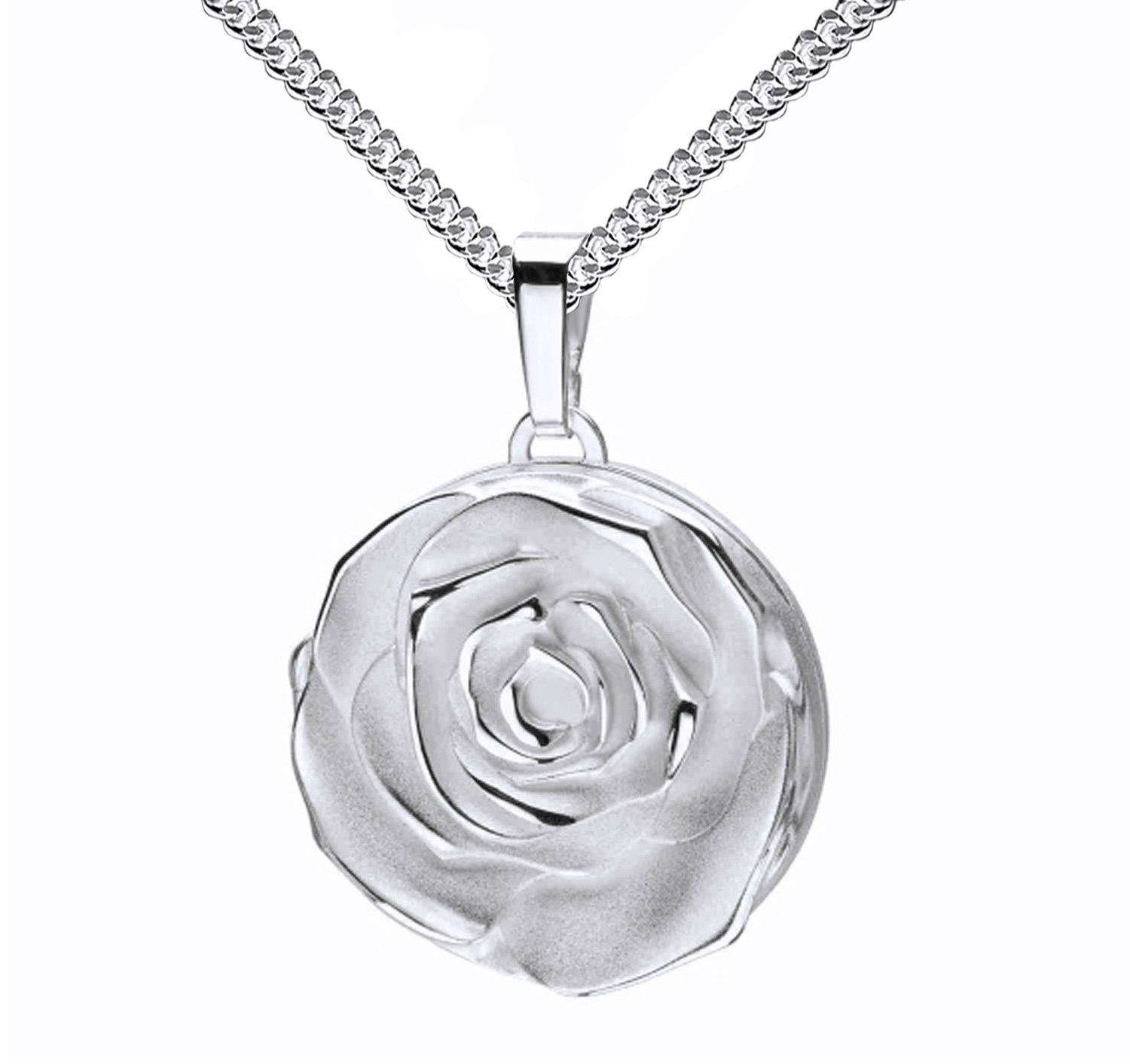 Medaillon Rose 925 Silber runder Amulett Anhänger für 1 Bild mit Schmuck-Etui